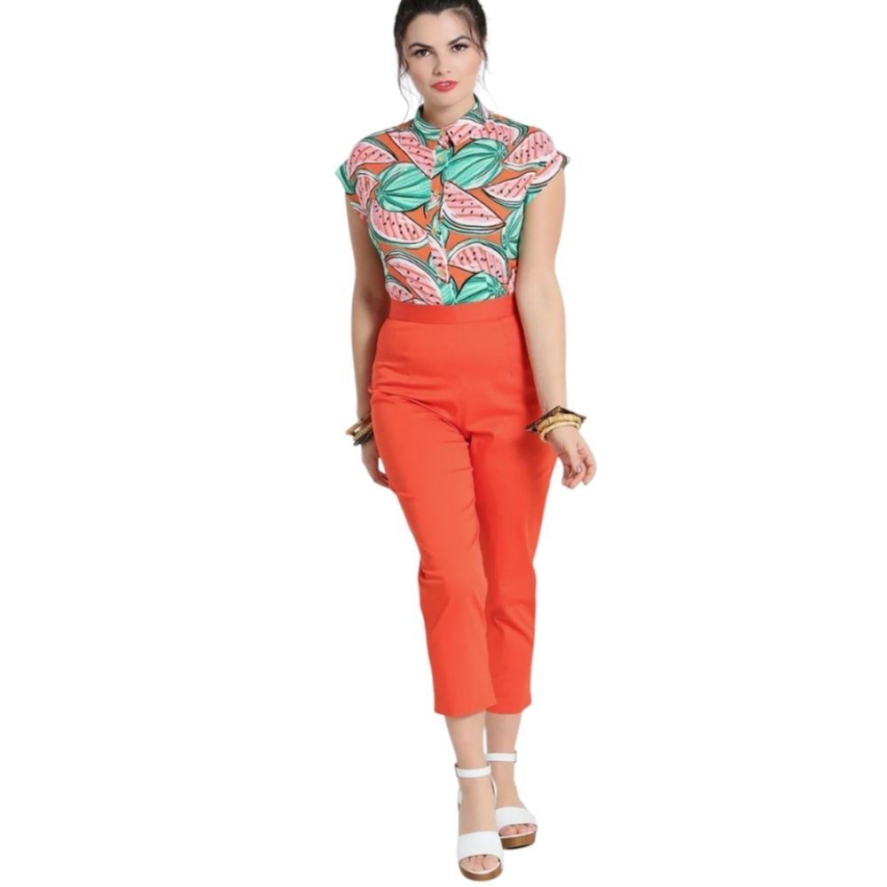 HELL BUNNY Helen orange high rise cropped cigarette trousers‎ pants L
